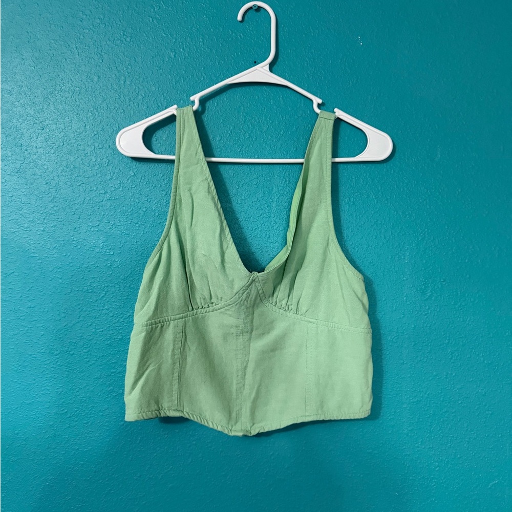Japna Mint Green V-Neck Cotton Crop Tank